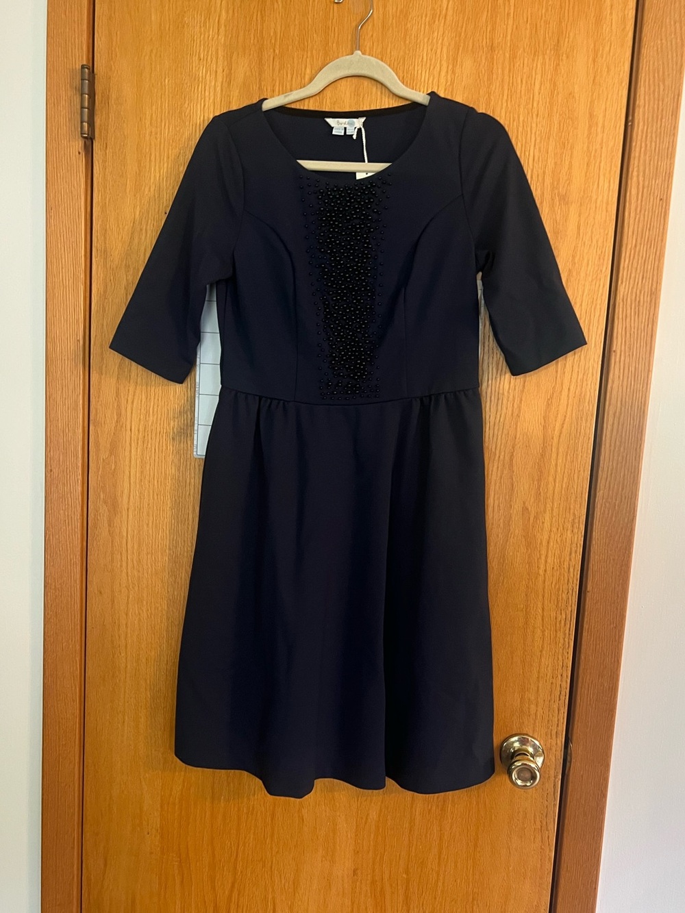 Boden Navy Dress with Beaded Front Panel